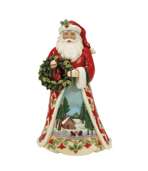 Christmas's Peaceful Retreat: Lodge Santa with Wreath & Scene