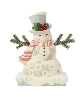 White Woodland Snowman with Top Hat