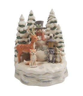 White Woodland Snowman with Animals